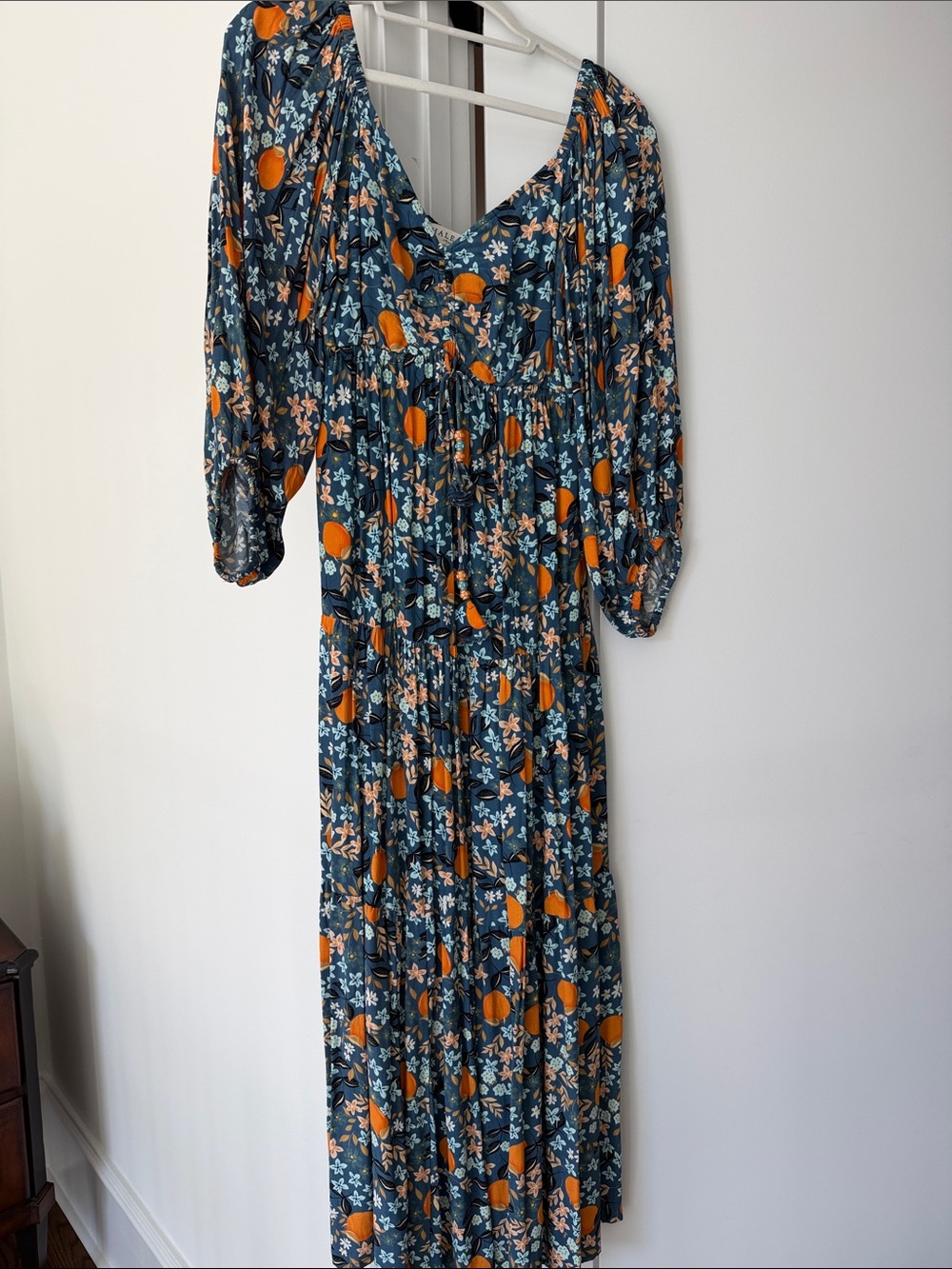 Hale Bob Blue Orange Citrus Maxi Dress Size XS